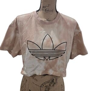 Adidas | Mocha & White Tie-Dye Crop Top | Trefoil Logo | Size Medium